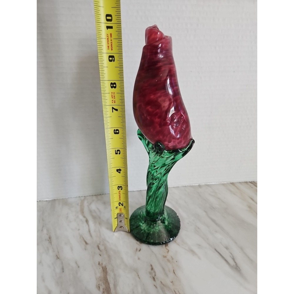 ART GLASS‎ RED ROSE BUD GREEN Base GLASS FLOWER - Picture 11 of 11